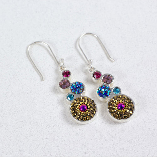 MOSAICO EARRINGS PE-8358-K: multi color Austrian crystals in 1" solid silver setting, french wire backs
