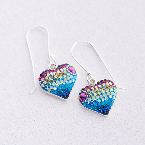 MOSAICO EARRINGS PE-8329-A NEW: multi color Austrian crystals in 1/2" solid silver setting, french wire backs