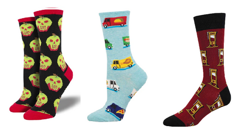 LADIES SOCKS SET OF 3 PAIR / BAD APPLE & FOOD TRUCK & HEADS UP