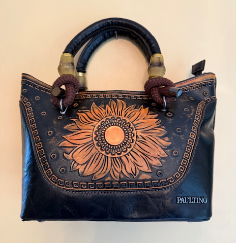 NEW YORK BLACK FAUX LEATHER SUNFLOWER BAG 61176