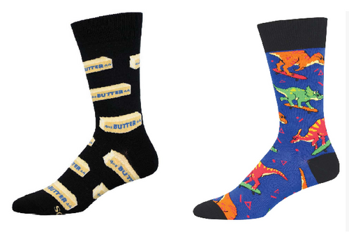MEN'S SOCKS SET OF 2 PAIR / STRAIGHT BUTTER & SKATE OR DINOSAUR
