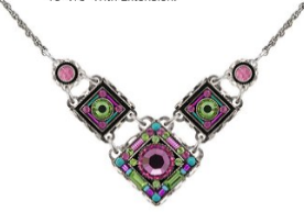 FIREFLY NECKLACE CONTESSA GEOMETRIC ROSE: multi color stones in silver " adjustable chain