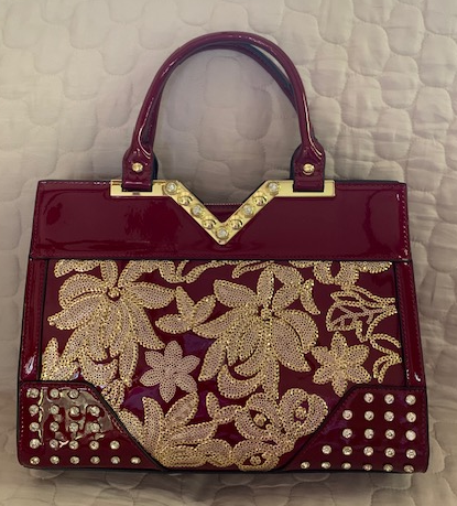 NEW YORK BURGUNDY / GOLD PATENT BAG 60247