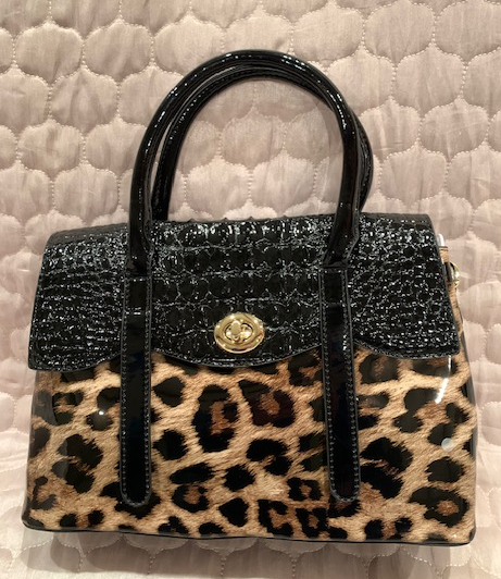 NEW YORK BLACK LEOPARD CROC HANDBAG 60466