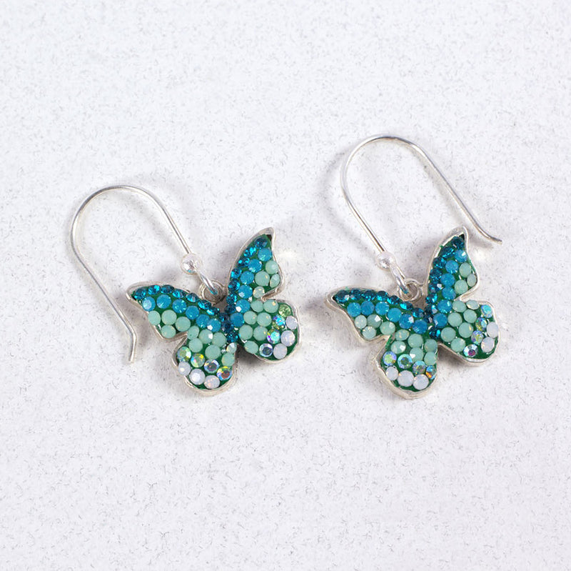MOSAICO EARRINGS PE-8139-E multi color Austrians crystals in  1/2" solid silver setting, french wire backs