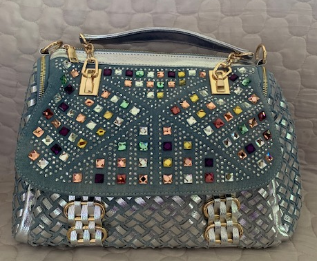 NEW YORK DENIM/SILVER JEWELED BAG 60243