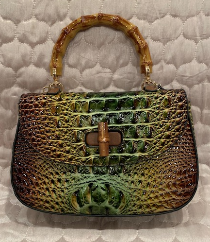 NEW YORK BROWN CROC HANDBAG BAMBOO HANDLE 60463