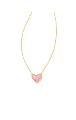 KENDRA SCOTT NECKLACE ARI HEART GOLD BUBBLEGUM PINK OPAL