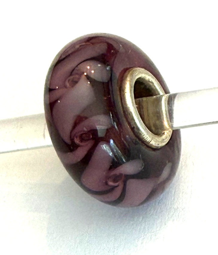 TROLLBEAD UNIVERSAL UNIQUE PURPLE WITH PINK SWIRLS BEAD