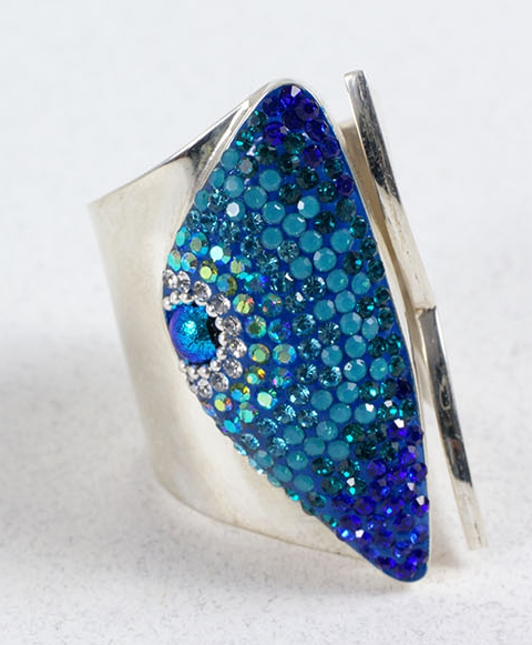 MOSAICO RING PR-8630-D: multi color Austrian crystals in 1.5 " solid silver adjustable setting
