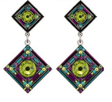 FIREFLY EARRINGS CONTESSA/GEOMETRIC CG: multi color stones in 1.5" silver setting, post backs