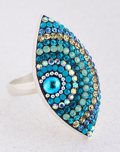 MOSAICO RING PR-8616-I: multi color Austrian crystals in 1.25" solid silver adjustable setting