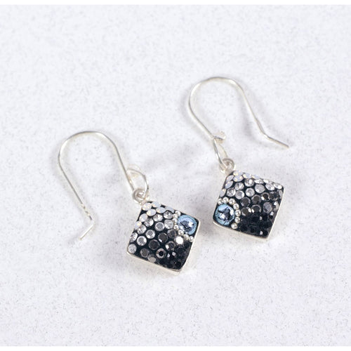 MOSAICO EARRINGS PE-8122-H: multi color Austrians crystals in 1/2" solid silver setting, french wire backs