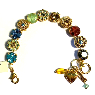 MARIANA BRACELET FORGET ME NOT: blue, green, ambert, pink, purple 3/8" stones in yellow gold setting