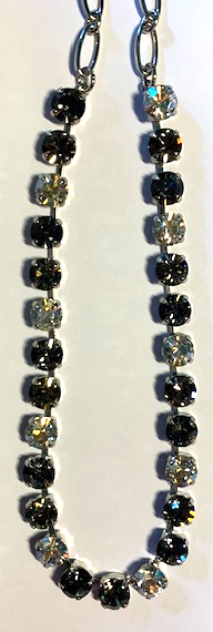 MARIANA NECKLACE BETTE FRESH ICE: black diamond, clear, taupe n1/4" stones in silver rhodium setting, 17" adjustable chain