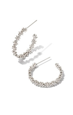 KENDRA SCOTT EARRINGS NYDIA HOOP SILVER WHITE CRYSTALS