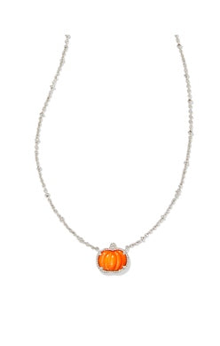 KENDRA SCOTT NECKLACE PUMPKIN SILVER ORANGE MOTHER OF PEARL