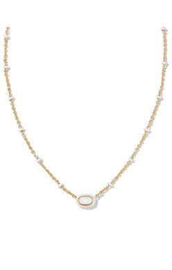 KENDRA SCOTT NECKLACE MINI ELISA ENAMEL FRAME GOLD WHITE MOTHER OF PEARL