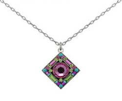 FIREFLY NECKLACE CONTESSA/GEOMETRIC ROSE: multi color stones in silver " adjustable chain