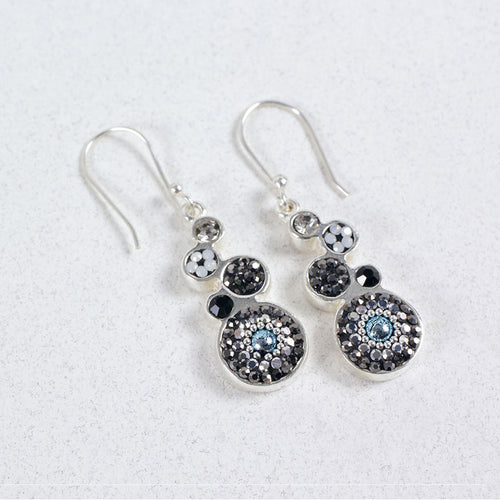MOSAICO EARRINGS PE-8358-H: multi color Austrian crystals in 1" solid silver setting, french wire backs