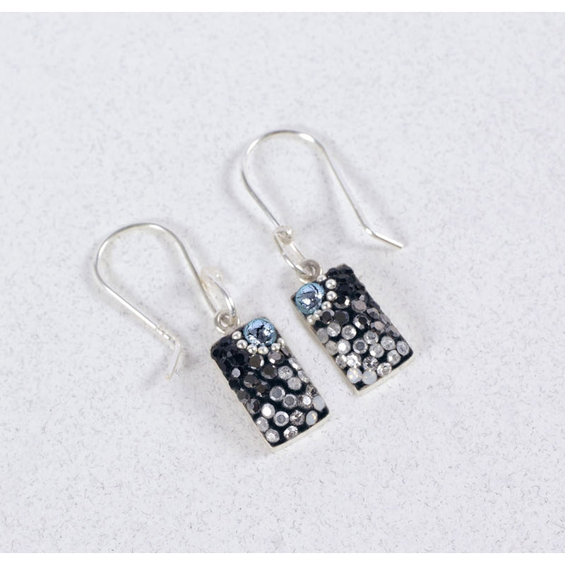 MOSAICO EARRINGS PE-8116-H: multi color Austrians crystals in 1/2" solid silver setting, french wire backs