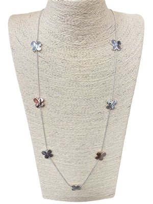 FLOWER DESIGN SILVER/ROSE GOLD LONG NECKLACE, ADJUSTABLE CHAIN