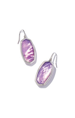 KENDRA SCOTT EARRINGS FRAMED ELLE DROP 1.25" RHODIUM LAVENDER OPALITE ILLUSION