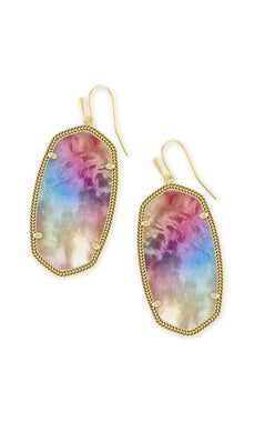 KENDRA SCOTT EARRINGS DANIELLE STATEMENT GOLD 2" YELLOW WATERCOLOR ILLUSION