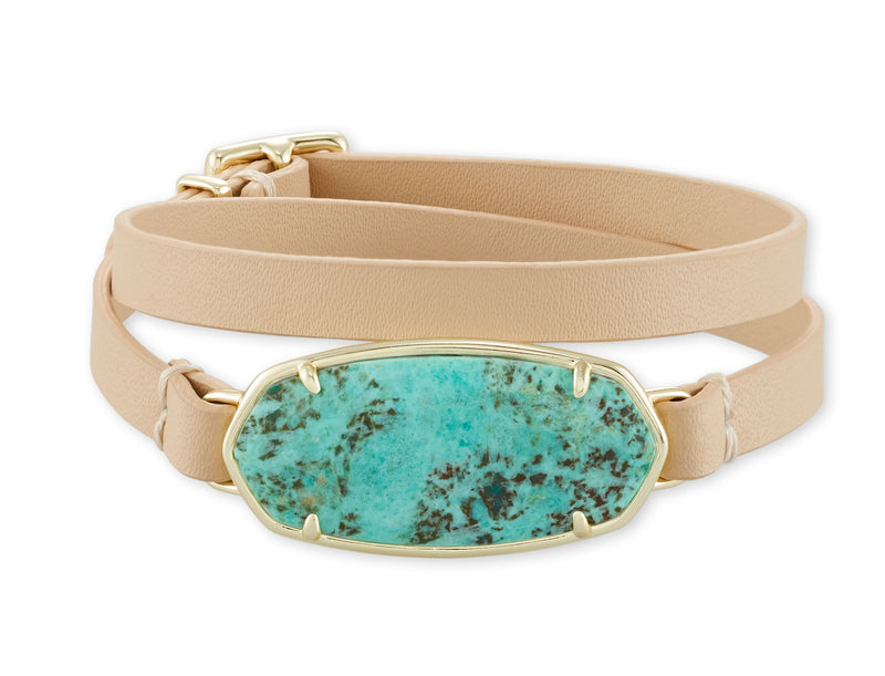 KENDRA SCOTT BRACELET ELLE LEATHER WRAP GOLD SEA GREEN STONE