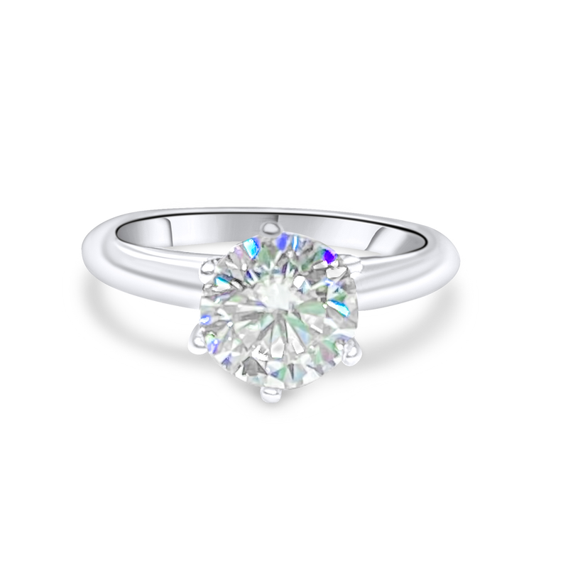 MOISSANITE RING 10001: 2 CTW MOISSANITE STONE RING, SET IN 9.25 STERLING SILVER. SIZE 8. COMES WITH SERIAL NUMBER REGISTRATION CARD