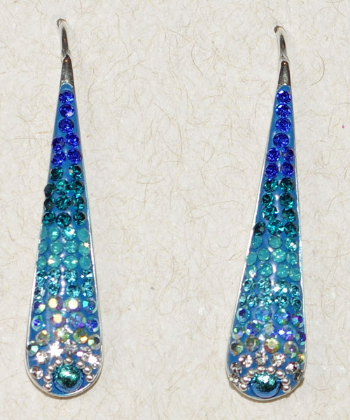 MOSAICO EARRINGS PE-8333-D: multi color Austrians crystals in 1.25" solid silver setting, french wire backs