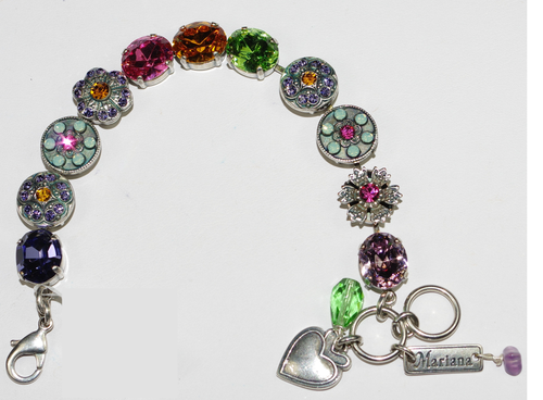 MARIANA BRACELET FLOWER POWER: pink, amber, green, purple stones in silver rhodium setting