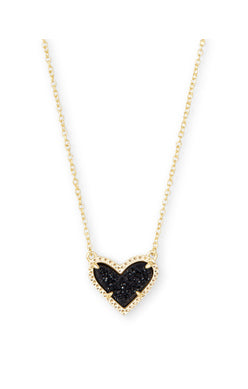 KENDRA SCOTT NECKLACE ARI HEART SHORT PENDANT GOLD BLACK DRUSY