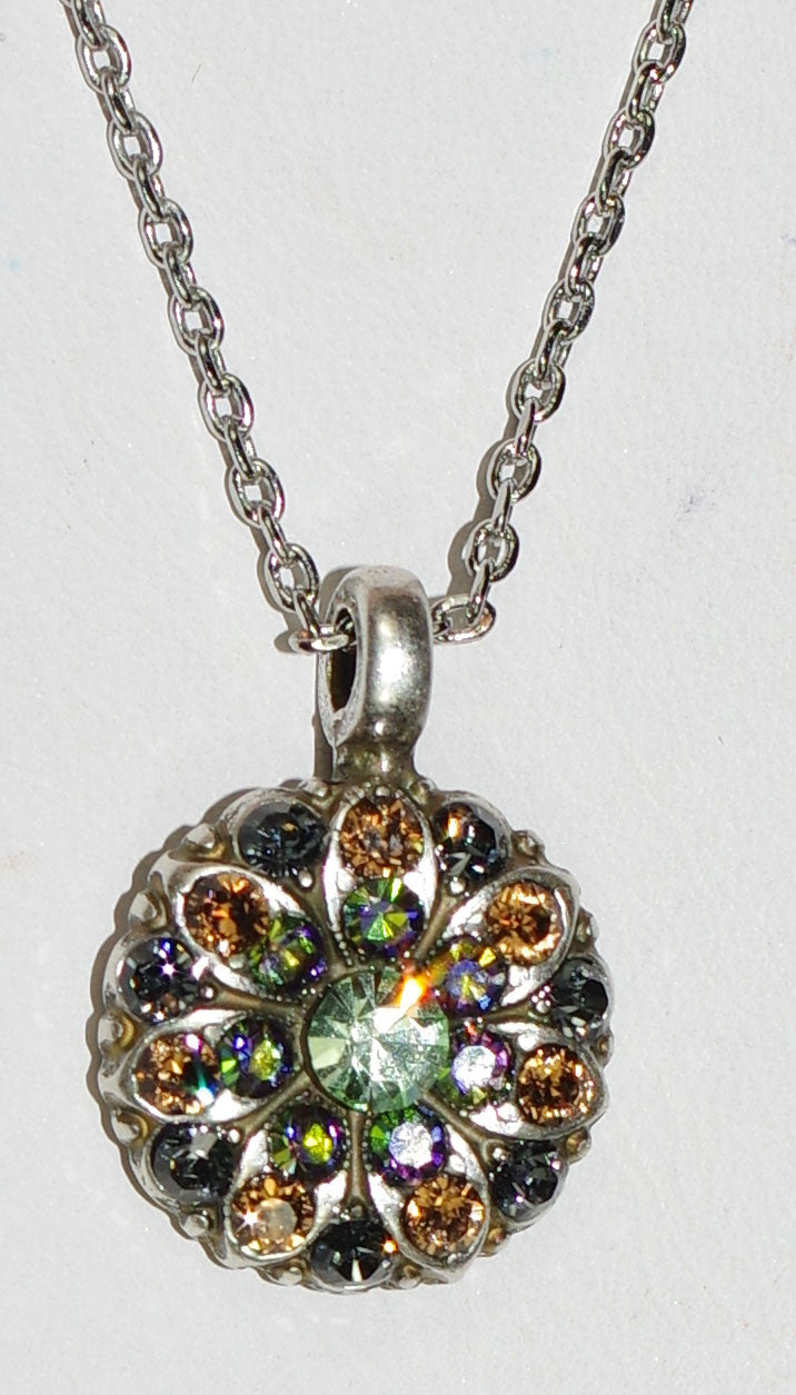 MARIANA ANGEL PENDANT VINTAGE LACE: amber, green stones in silver setting, 18" adjustable chain