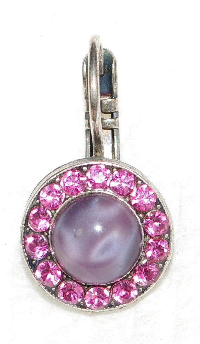 MARIANA EARRINGS SWEET SUMMER SOPHIA: pink, lavender stones in 1/2" silver setting, lever back