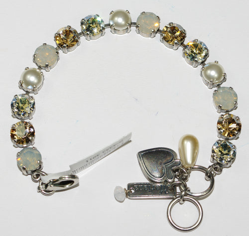 MARIANA BRACELET BETTE CHAMPAGNE & CAVIAR: clear, amber, pearl, white stones in silver rhodium setting