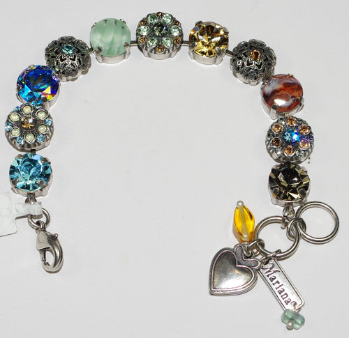 MARIANA BRACELET FORGET ME NOT:  amber, green, blue, brown stones in silver rhodium setting