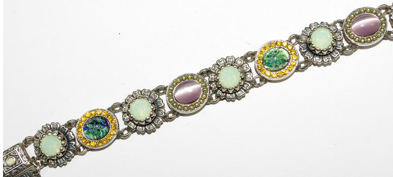 MARIANA BRACELET LILAC: pink, pacific opal, green, blue, amber stones in silver setting, safety chain