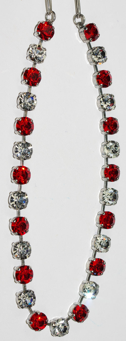 MARIANA NECKLACE RED BETTE: red, clear stones in silver rhodium setting, 17" adjustable chain