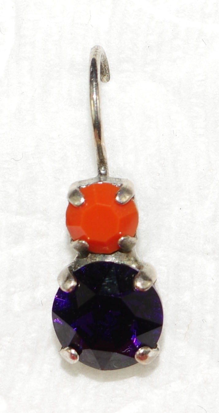 MARIANA EARRINGS TWIST & SHOUT: orange, purple stones in 1/2" silver setting, lever back