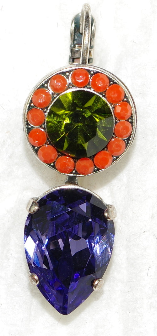 MARIANA EARRINGS TWIST & SHOUT BERGATTA: purple, green, orange stones in 1/5" silver setting, lever back