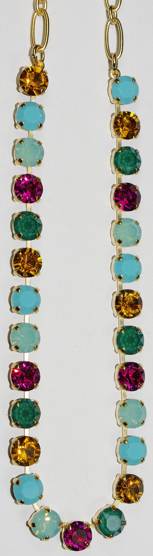 MARIANA NECKLACE BETTE HAPPY DAYS: blue, pink, amber, pacific opal 1/4" stones in a yellow gold setting, 17" adjustable chain