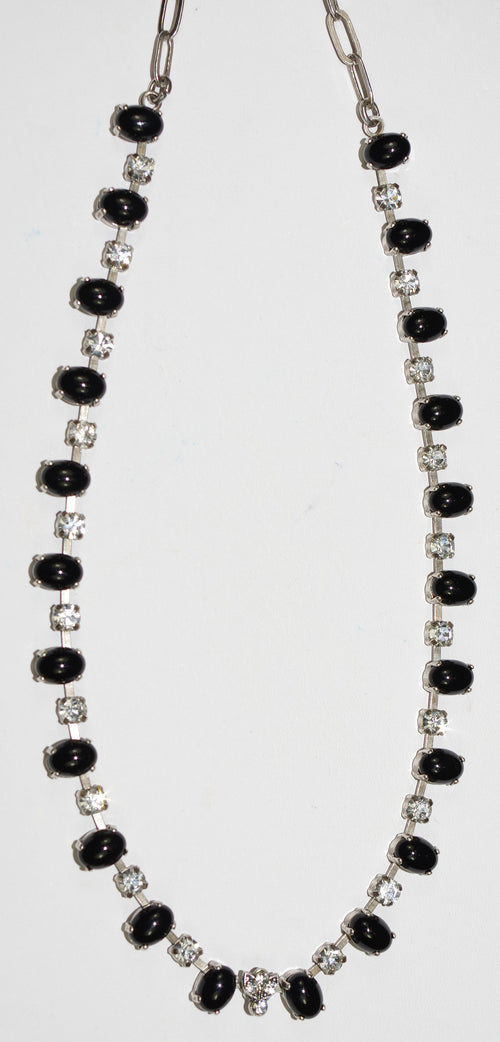 MARIANA NECKLACE CHECKMATE: black, clear stones in silver rhodium setting, 18" adjustable chain