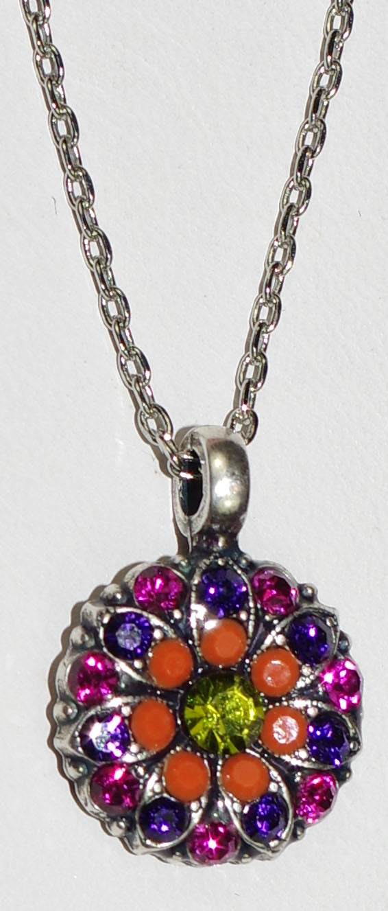MARIANA ANGEL PENDANT TWIST & SHOUT: fuschia, purple, orange, green stones in silver setting, 18" adjustable chain