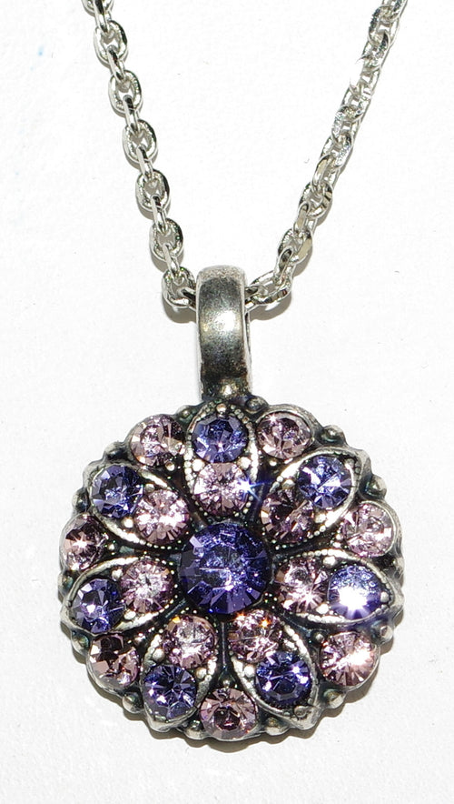 MARIANA ANGEL PENDANT LAVENDER PURPLE: pink, purple stones in silver rhodium setting, 18" adjustable chain