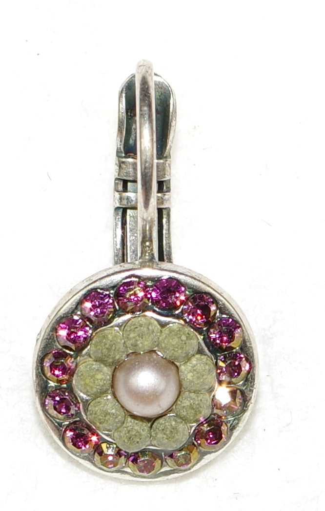 MARIANA EARRINGS ELIZABETH GLISTEN: pearl, pink, grey stones in 3/8" silver setting, lever back