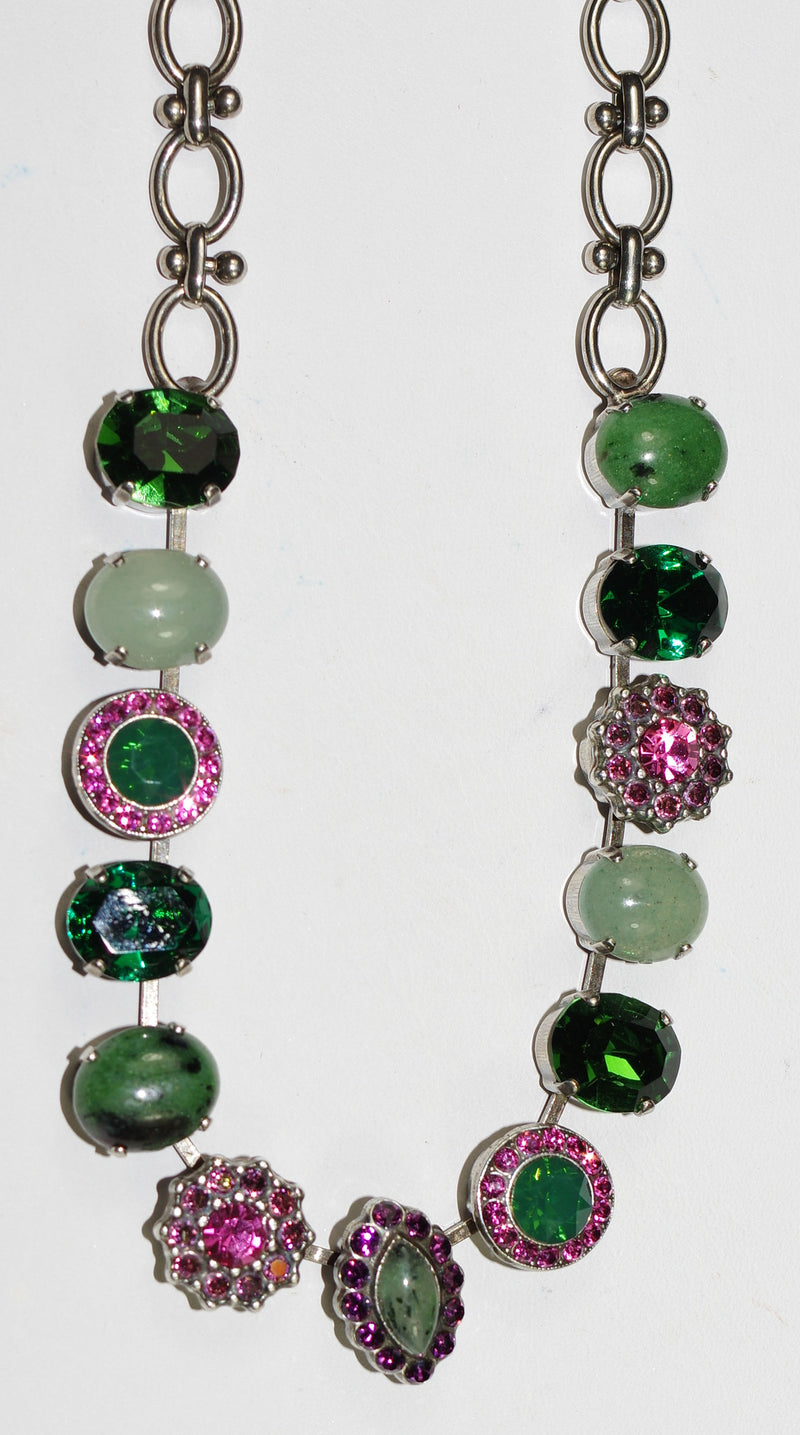 MARIANA NECKLACE LUCK pink, green, lavender stones in silver setting, adjustable chain