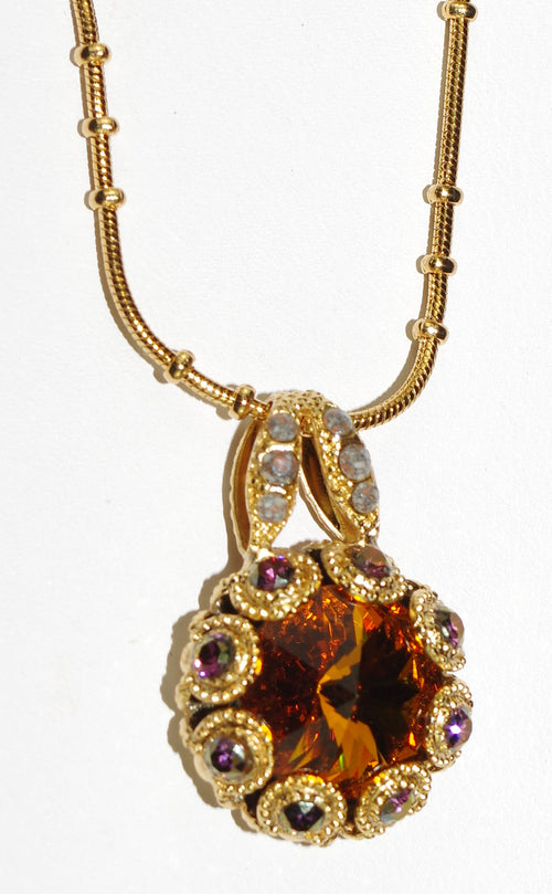 MARIANA PENDANT HOPE: amber, pink, green stones in yellow gold setting, 18" adjustable chain