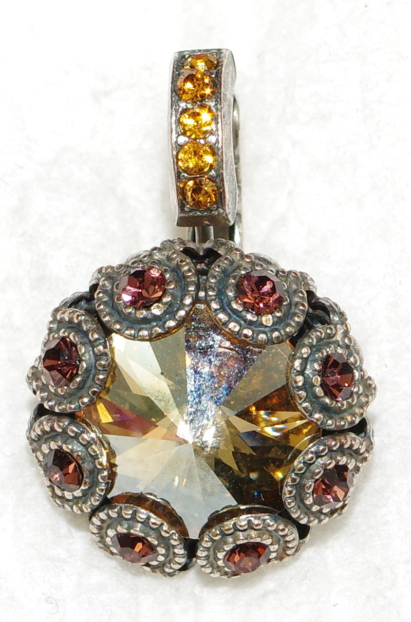 MARIANA EARRINGS DREAM XOXO: amber, topaz, brown stones in 5/8" silver setting, lever back
