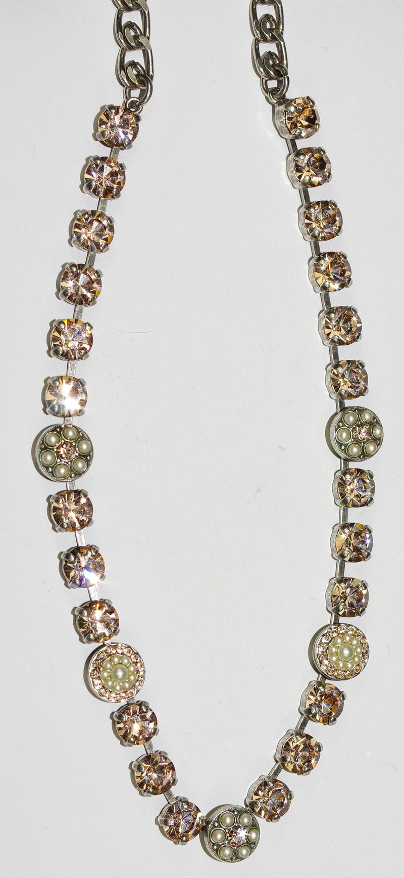 MARIANA NECKLACE BEAUTY: amber, pearl stones in silver setting, 17" adjustable chain